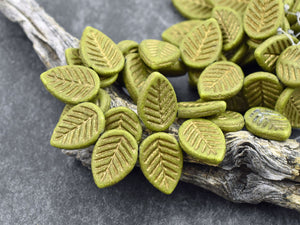 Leaf Beads - Czech Glass Beads - Picasso Beads -Top Drilled Leaf - Top Drilled Leaves - Top Hole - 16x12mm - 15pcs - (A504)