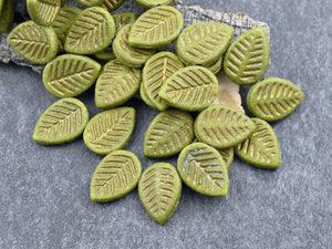 Leaf Beads - Czech Glass Beads - Picasso Beads -Top Drilled Leaf - Top Drilled Leaves - Top Hole - 16x12mm - 15pcs - (A504)