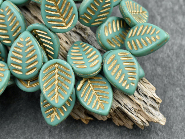 Czech Glass Beads - Leaf Beads - Picasso Beads -Top Drilled Leaf - Top Drilled Leaves - Top Hole - 16x12mm - 15pcs - (A255)