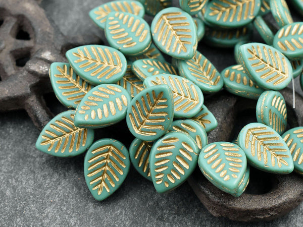 Czech Glass Beads - Leaf Beads - Picasso Beads -Top Drilled Leaf - Top Drilled Leaves - Top Hole - 16x12mm - 15pcs - (A255)