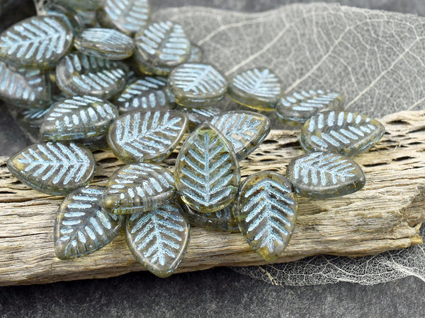Czech Glass Beads - Leaf Beads - Picasso Beads -Top Drilled Leaf - Top Drilled Leaves - Top Hole - 16x12mm - 15pcs - (A70)