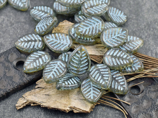 Czech Glass Beads - Leaf Beads - Picasso Beads -Top Drilled Leaf - Top Drilled Leaves - Top Hole - 16x12mm - 15pcs - (A70)
