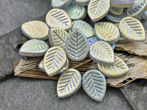 Czech Glass Beads - Leaf Beads - Picasso Beads -Top Drilled Leaf - Top Drilled Leaves - Top Hole - 16x12mm - 15pcs - (4192)