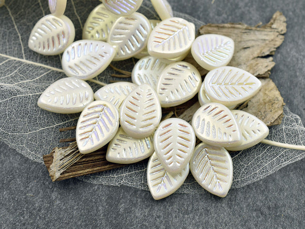 Czech Glass Beads - Leaf Beads - Picasso Beads -Top Drilled Leaf - Top Drilled Leaves - Top Hole - 16x12mm - 15pcs - (1501)