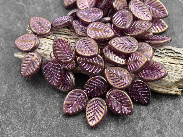 Czech Glass Beads - Leaf Beads - Picasso Beads -Top Drilled Leaf - Top Drilled Leaves - Top Hole - 16x12mm - 15pcs - (A510)