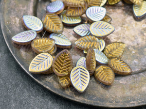 Czech Glass Beads - Leaf Beads - Picasso Beads -Top Drilled Leaf - Top Drilled Leaves - Top Hole - 16x12mm - 15pcs - (1410)