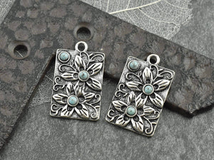 Floral Charms - Metal Charms - Silver Charms - Flower Charms - 30x19mm - 5pcs - (5729)