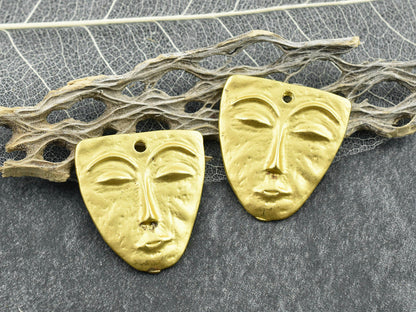 Mayan Charms - Metal Charms - Mask Charms - Gold Charms - 25x24mm - 5pcs - (653)