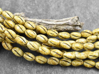 Picasso Beads - Czech Glass Beads - Oval Beads - Coffee Bean Beads - 16pcs - 8x11mm - (1767)