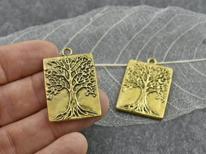 Tree Of Life Pendant - Gold Pendants - Metal Pendants - Tree of Life Charm - Gold Charms - 32x22mm - 5pcs - (B711)