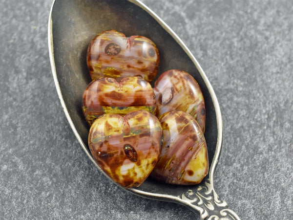 *4* 14x12mm Bronze Washed Opaque Red Heart Beads Czech Glass Beads by GR8BEADS - The Bead Obsession
