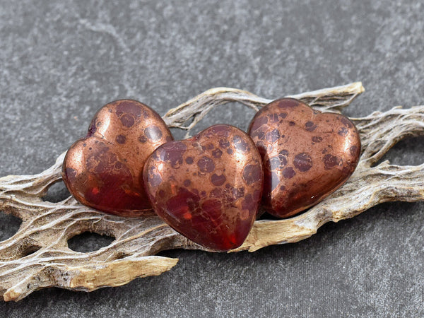 *10* 16x15mm Bronze Luster Washed Dark Ruby Red Heart Beads, Women's