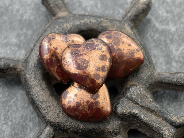 Heart Beads - Czech Glass Beads - Picasso Beads - Valentines Beads - 16x15mm - 10pcs - (2999)