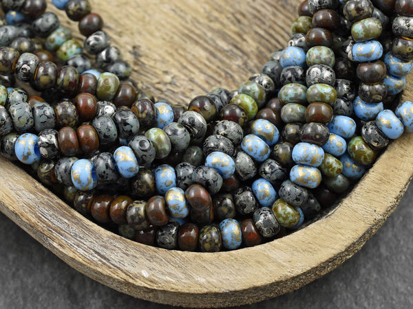 Picasso Beads - Aged Seed Beads - Czech Glass Beads - 6mm Beads - Large Hole Beads - 2/0 - 19" Strand - (A542)