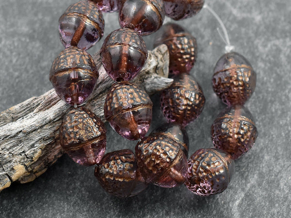 Czech Glass Beads - Acorn Beads - Picasso Beads - Fall Beads - Beads for Jewelry - 10x12mm - 8pcs - (2013)