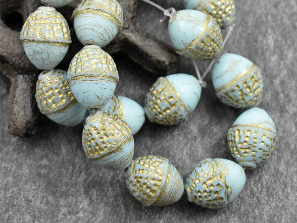 Acorn Beads - Czech Glass Beads - Picasso Beads - Fall Beads - Beads for Jewelry - 10x12mm - 8pcs - (3011)