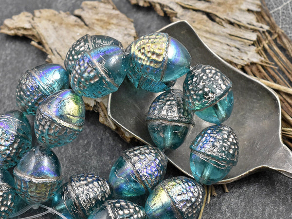 Acorn Beads - Czech Glass Beads - Fall Beads - Picasso Beads - Beads for Jewelry - 10x12mm - 8pcs - (3363)