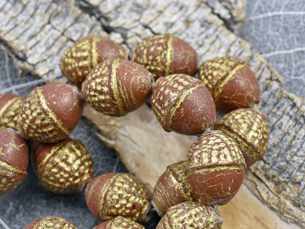 Czech Glass Beads - Acorn Beads - Picasso Beads - Fall Beads - Beads for Jewelry - 10x12mm - 8pcs - (4905)