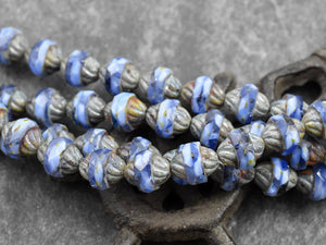 Picasso Beads - Czech Glass Beads - Cathedral Beads - Turbine Beads - Fire Polish Beads - 11x10mm - 6pcs (A276)