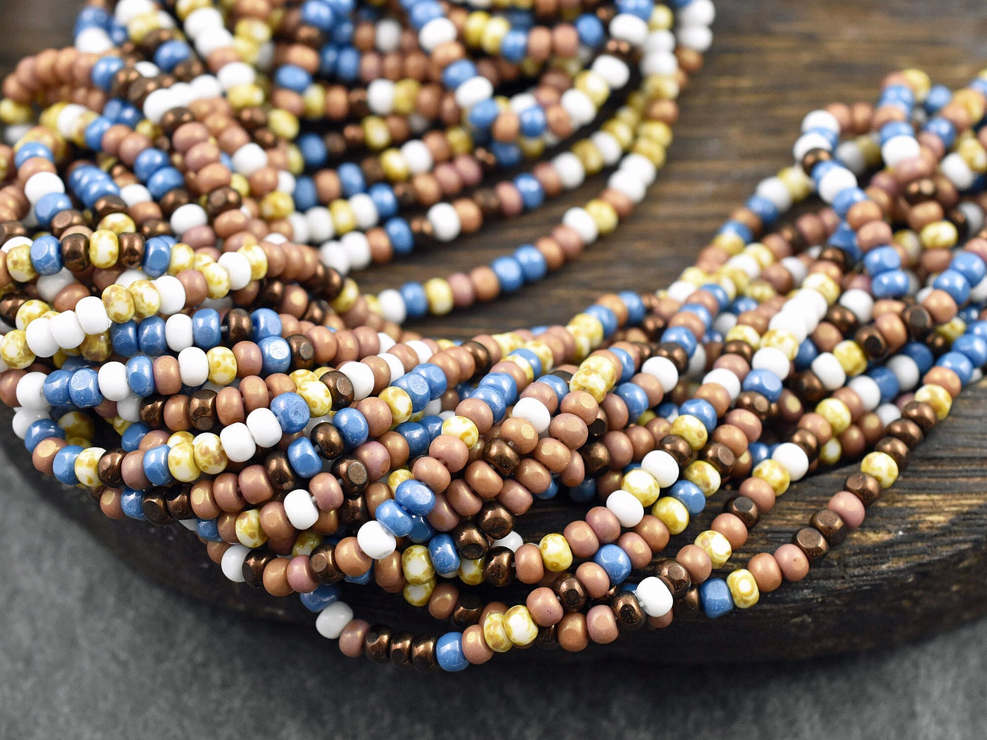 Seed Beads - Czech Glass Beads - Size 6 Seed Beads - Picasso Beads - 6/0 - 21" Strand - (A680)