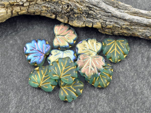 Czech Glass Beads - Leaf Beads - Picasso Beads - Czech Leaves - Fall Beads - 13x11mm - 20pcs - (4619)