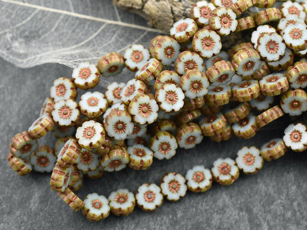 Czech Glass Beads - Hawaiian Flower Beads - Picasso Beads - Czech Glass Flowers - 8mm - 15pcs - (2218)