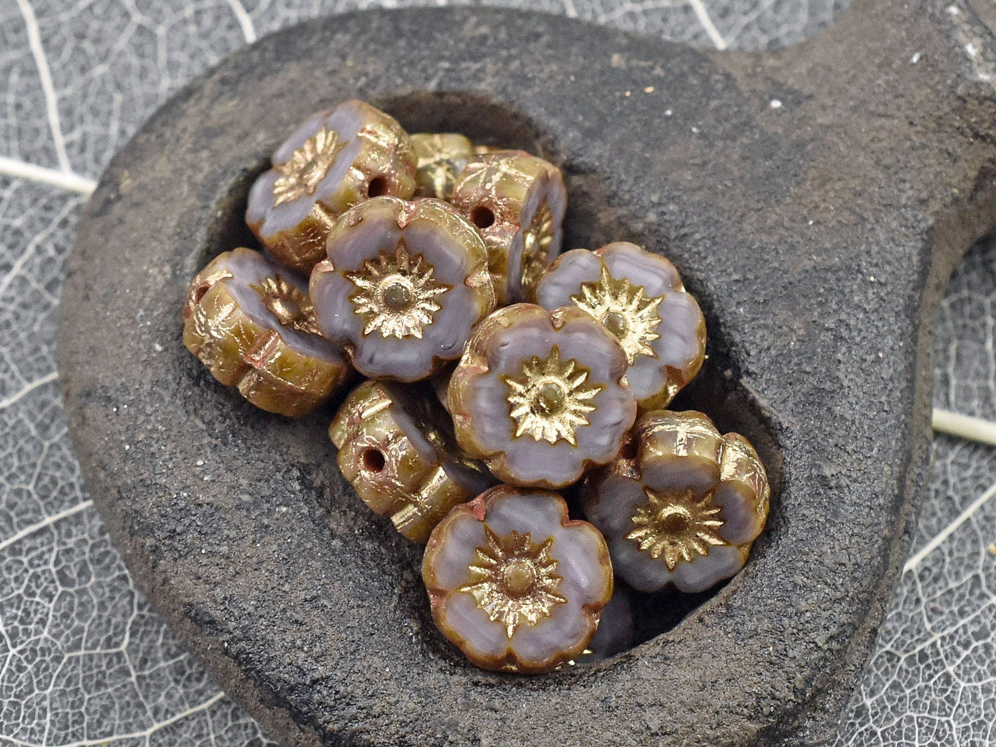 Czech Glass Beads - Hawaiian Flower Beads - Picasso Beads - Czech Glass Flowers - 8mm - 15pcs - (481)