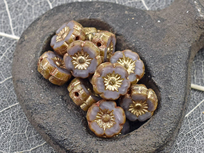 Czech Glass Beads - Hawaiian Flower Beads - Picasso Beads - Czech Glass Flowers - 8mm - 15pcs - (481)