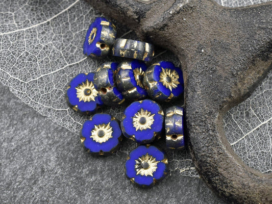 Czech Glass Beads - Hawaiian Flower Beads - Picasso Beads - Czech Glass Flowers - 8mm - 15pcs - (4492)