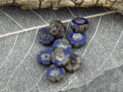 Picasso Beads - Czech Glass Beads - Hawaiian Flower Beads - Czech Glass Flowers - 8mm - 15pcs - (394)