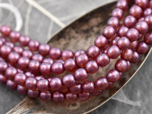 Czech Glass Beads - Round Beads - 6mm Beads - Pink Beads - Druk Beads - 6mm - Picasso Beads - 25pcs - (157)