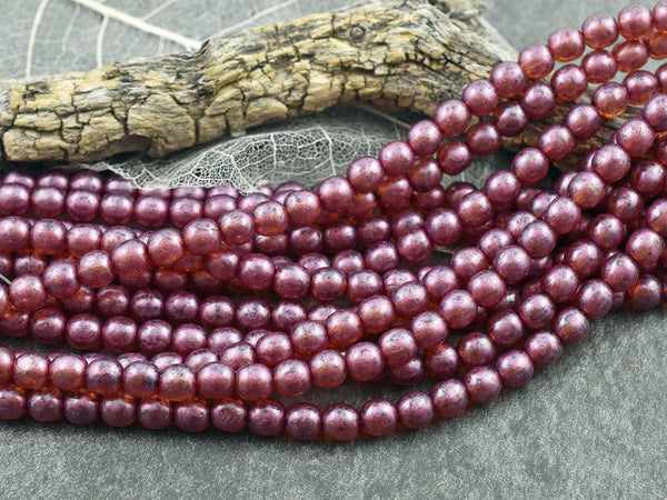Czech Glass Beads - Round Beads - 6mm Beads - Pink Beads - Druk Beads - 6mm - Picasso Beads - 25pcs - (157)