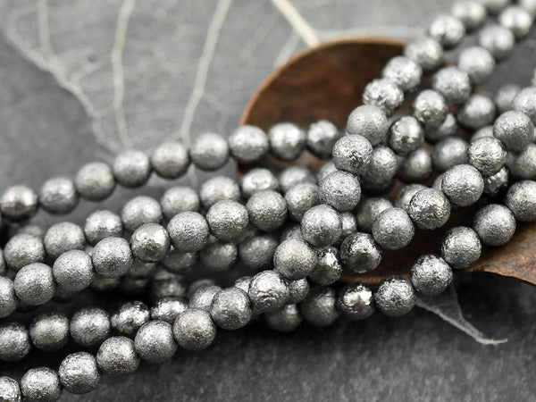Czech Glass Beads - Round Beads - 6mm Beads - Etched Beads - Druk Beads - Silver Beads - 25pcs - (1644)