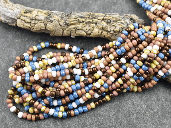 Seed Beads - Czech Glass Beads - Size 6 Seed Beads - Picasso Beads - 6/0 - 21" Strand - (A680)