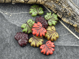 Fall Beads - Czech Glass Beads - Leaf Beads - Picasso Beads - Czech Leaves - 13x11mm - 20pcs - (5072)