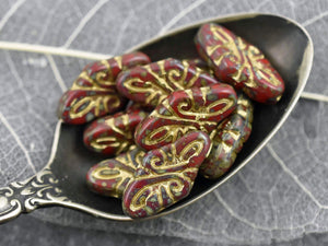 Picasso Beads - Czech Glass Beads - Ornate Beads - Diamond Beads - Arabesque Design - 19x9mm - 9pcs - (B285)