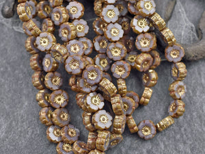 Czech Glass Beads - Hawaiian Flower Beads - Picasso Beads - Czech Glass Flowers - 8mm - 15pcs - (481)