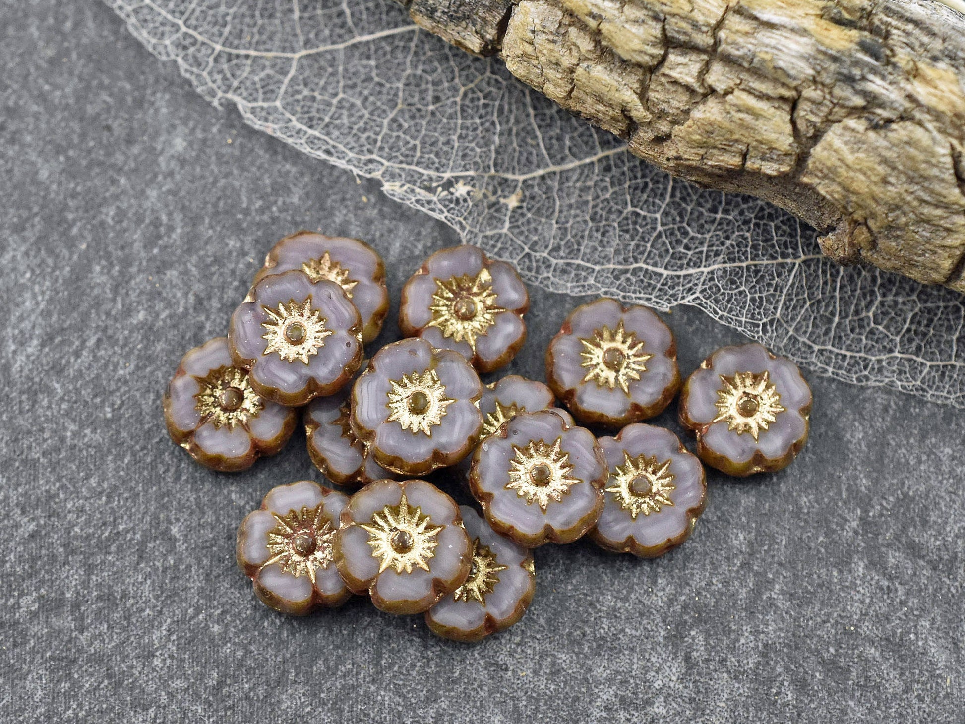 Czech Glass Beads - Hawaiian Flower Beads - Picasso Beads - Czech Glass Flowers - 8mm - 15pcs - (481)