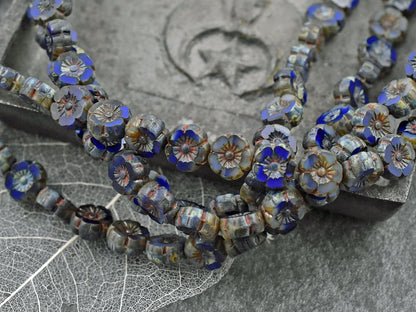 Picasso Beads - Czech Glass Beads - Hawaiian Flower Beads - Czech Glass Flowers - 8mm - 15pcs - (394)