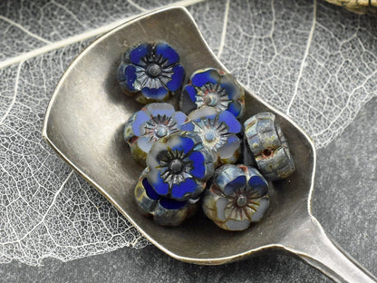 Picasso Beads - Czech Glass Beads - Hawaiian Flower Beads - Czech Glass Flowers - 8mm - 15pcs - (394)