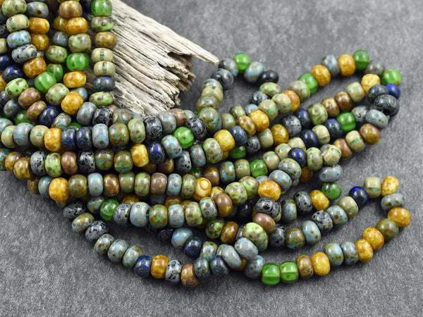 Picasso Beads - Aged Seed Beads - Czech Glass Beads - 6mm Beads - Large Hole Beads - 2/0 - 19" Strand - (3267)