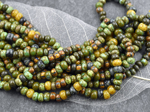 Aged Seed Beads - Picasso Beads - Large Seed Beads - 2/0 - Czech Glass Beads - 6mm Beads - Large Hole Beads - 18" Strand - (B326)