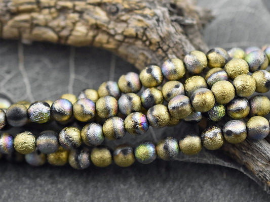 Czech Glass Beads - Round Beads - 6mm Beads - Etched Beads - Druk Beads - 6mm - Picasso Beads - 25pcs - (3783)