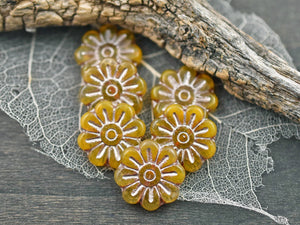 Daisy Flower Beads - Czech Glass Beads - Czech Glass Flowers - New Czech Beads - 18mm Flower - 6pcs - (2804)