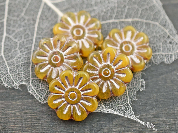 Daisy Flower Beads - Czech Glass Beads - Czech Glass Flowers - New Czech Beads - 18mm Flower - 6pcs - (2804)