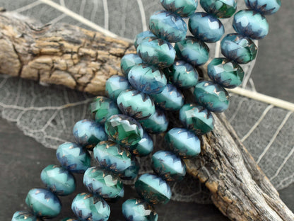 Czech Glass Beads - Rondelle Beads - Czech Glass Rondelle - Picasso Beads - Firepolish Beads - 7x10mm - 15pcs - (3877)