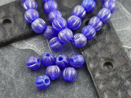 Czech Glass Beads - Large Hole Beads - Melon Beads - Round Beads - 6mm or 8mm