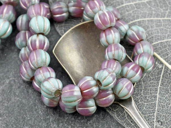 Melon Beads - Czech Glass Beads - Large Hole Beads - Round Beads - 6mm or 8mm