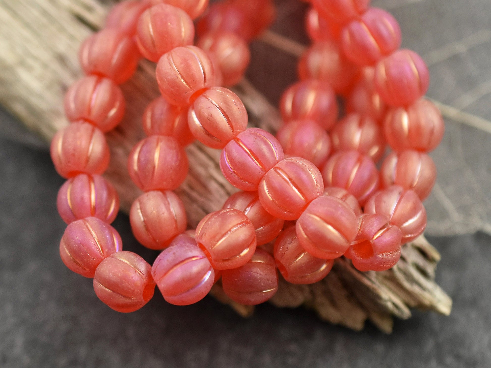 Melon Beads - Czech Glass Beads - Large Hole Beads - Round Beads - 6mm or 8mm