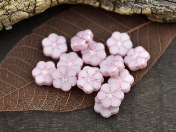 Czech Glass Beads - Flower Beads - Daisy Beads - Pink Flower Bead - 10mm - 15pcs (5740)